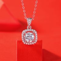 Elegant Romantic Square Sterling Silver Inlay Moissanite Pendant Necklace main image 1