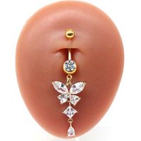 Moderner Stil Strassenmode Glänzend Schmetterling Rostfreier Stahl Strass Überzug Inlay Strasssteine Weißgold Plattiert Vergoldet Bauchnabelpiercing sku image 2