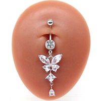 Modern Style Streetwear Shiny Butterfly Stainless Steel Rhinestone Plating Inlay Rhinestones White Gold Plated Gold Plated Belly Ring main image 3
