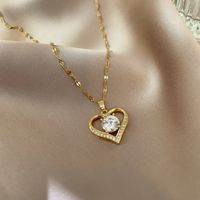 Titanium Steel Copper IG Style Sweet Plating Inlay Round Heart Shape Zircon Pendant Necklace main image 2