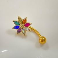 Glam Vacation Shiny Flower Stainless Steel Alloy Plating Inlay Rhinestones Belly Ring main image 9