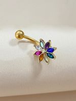 Glam Vacation Shiny Flower Stainless Steel Alloy Plating Inlay Rhinestones Belly Ring main image 2