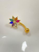 Glam Vacation Shiny Flower Stainless Steel Alloy Plating Inlay Rhinestones Belly Ring main image 8