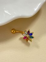 Glam Vacation Shiny Flower Stainless Steel Alloy Plating Inlay Rhinestones Belly Ring main image 7