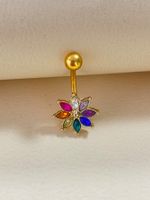 Glam Vacation Shiny Flower Stainless Steel Alloy Plating Inlay Rhinestones Belly Ring main image 3