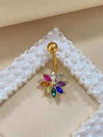 Glam Vacation Shiny Flower Stainless Steel Alloy Plating Inlay Rhinestones Belly Ring main image 1