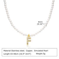 Artificial Pearl Copper Alloy IG Style Baroque Style French Style Plating Inlay Letter Zircon Pendant Necklace sku image 6