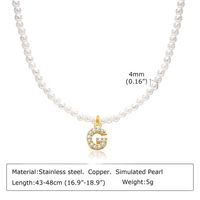 Artificial Pearl Copper Alloy IG Style Baroque Style French Style Plating Inlay Letter Zircon Pendant Necklace sku image 7