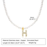 Artificial Pearl Copper Alloy IG Style Baroque Style French Style Plating Inlay Letter Zircon Pendant Necklace sku image 8