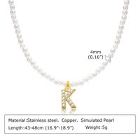 Artificial Pearl Copper Alloy IG Style Baroque Style French Style Plating Inlay Letter Zircon Pendant Necklace sku image 11