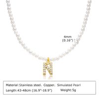 Artificial Pearl Copper Alloy IG Style Baroque Style French Style Plating Inlay Letter Zircon Pendant Necklace sku image 14