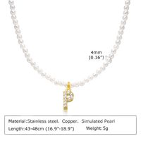 Artificial Pearl Copper Alloy IG Style Baroque Style French Style Plating Inlay Letter Zircon Pendant Necklace sku image 16