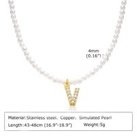 Artificial Pearl Copper Alloy IG Style Baroque Style French Style Plating Inlay Letter Zircon Pendant Necklace sku image 22