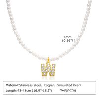 Artificial Pearl Copper Alloy IG Style Baroque Style French Style Plating Inlay Letter Zircon Pendant Necklace sku image 23
