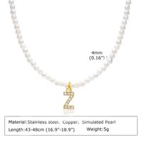 Artificial Pearl Copper Alloy IG Style Baroque Style French Style Plating Inlay Letter Zircon Pendant Necklace sku image 26