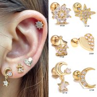 1 Piece Ig Style Simple Style Star Moon Heart Shape Plating Inlay Brass Zircon 18k Gold Plated White Gold Plated Sleeper Earrings  Ear Studs main image 1