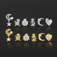 1 Piece Ig Style Simple Style Star Moon Heart Shape Plating Inlay Brass Zircon 18k Gold Plated White Gold Plated Sleeper Earrings  Ear Studs main image 5