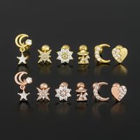 1 Piece Ig Style Simple Style Star Moon Heart Shape Plating Inlay Brass Zircon 18k Gold Plated White Gold Plated Sleeper Earrings  Ear Studs main image 3
