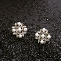 1 Pair Simple Style Square Inlay Alloy Pearl Zircon Gold Plated Ear Studs main image 1