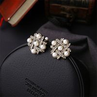 1 Pair Simple Style Square Inlay Alloy Pearl Zircon Gold Plated Ear Studs main image 3