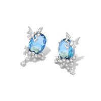 1 Pair Simple Style Shiny Oval Butterfly Inlay Alloy Rhinestones Ear Studs main image 1