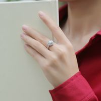 Sweet Heart Shape Sterling Silver Plating Inlay Moissanite Open Rings main image 3