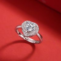 Sweet Heart Shape Sterling Silver Plating Inlay Moissanite Open Rings main image 1