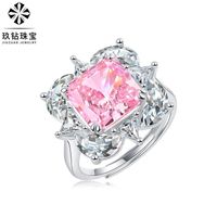 Ig Style Shiny Square Flower Sterling Silver High Carbon Diamond Open Rings In Bulk sku image 1