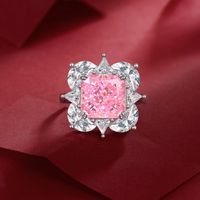 Ig Style Shiny Square Flower Sterling Silver High Carbon Diamond Open Rings In Bulk main image 1