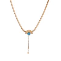 316 Stainless Steel  Turquoise 14K Gold Plated Elegant Luxurious Plating Inlay Devil'S Eye Sector Tassel Turquoise Pendant Necklace main image 7