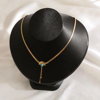316 Stainless Steel  Turquoise 14K Gold Plated Elegant Luxurious Plating Inlay Devil'S Eye Sector Tassel Turquoise Pendant Necklace main image 3