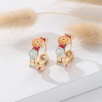 1 Pair Sweet Flower Enamel Copper Hoop Earrings sku image 4