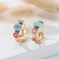 1 Pair Sweet Flower Enamel Copper Hoop Earrings sku image 1