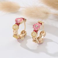 1 Pair Sweet Flower Enamel Copper Hoop Earrings sku image 2