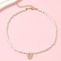 Cute Sweet Butterfly Artificial Pearl Metal Beaded Girl's Pendant Necklace main image 1