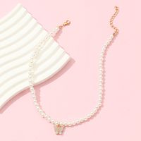 Süß Süss Schmetterling Künstliche Perle Metall Perlen Mädchen Halskette Mit Anhänger main image 4