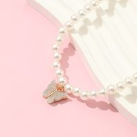 Cute Sweet Butterfly Artificial Pearl Metal Beaded Girl's Pendant Necklace main image 3