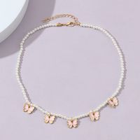 Princess Cute Sweet Butterfly Artificial Pearl Alloy Beaded Girl's Pendant Necklace sku image 2