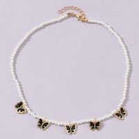 Princess Cute Sweet Butterfly Artificial Pearl Alloy Beaded Girl's Pendant Necklace sku image 1