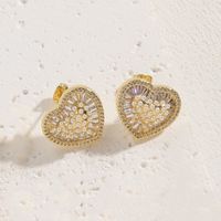 1 Paar Klassischer Stil Herzform Asymmetrisch Überzug Inlay Kupfer Perle Zirkon 14 Karat Vergoldet Ohrstecker sku image 4