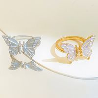 Elegant Süss Schmetterling Kupfer Emaille 14 Karat Vergoldet Versilbert Offener Ring main image 4
