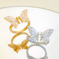 Elegant Süss Schmetterling Kupfer Emaille 14 Karat Vergoldet Versilbert Offener Ring main image 1