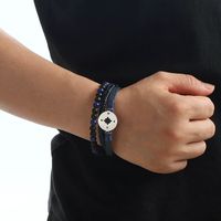 Classical Vintage Style Roman Style Compass Stainless Steel Pu Leather Natural Stone Men's Bracelets main image 5