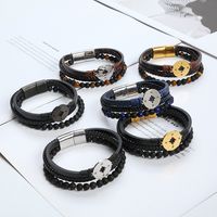 Classical Vintage Style Roman Style Compass Stainless Steel Pu Leather Natural Stone Men's Bracelets main image 1