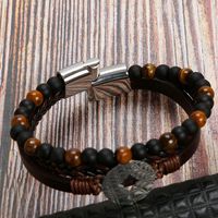 Classical Vintage Style Roman Style Compass Stainless Steel Pu Leather Natural Stone Men's Bracelets main image 2