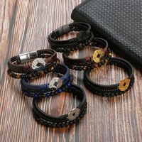Classical Vintage Style Roman Style Compass Stainless Steel Pu Leather Natural Stone Men's Bracelets main image 4