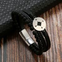 Classical Vintage Style Roman Style Compass Stainless Steel Pu Leather Natural Stone Men's Bracelets sku image 1