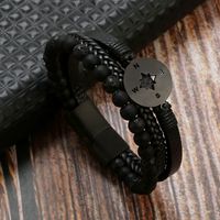 Classical Vintage Style Roman Style Compass Stainless Steel Pu Leather Natural Stone Men's Bracelets sku image 4