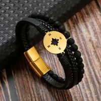 Classical Vintage Style Roman Style Compass Stainless Steel Pu Leather Natural Stone Men's Bracelets sku image 5