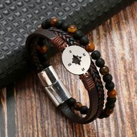 Classical Vintage Style Roman Style Compass Stainless Steel Pu Leather Natural Stone Men's Bracelets sku image 2